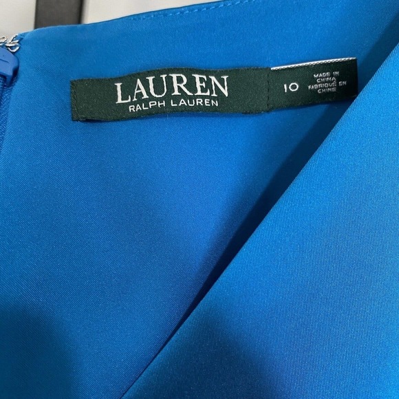 Lauren Ralph Lauren Teal Blue Satin V Neck Cocktail Party Dress Sleeveless Sz 10 - Picture 6 of 8